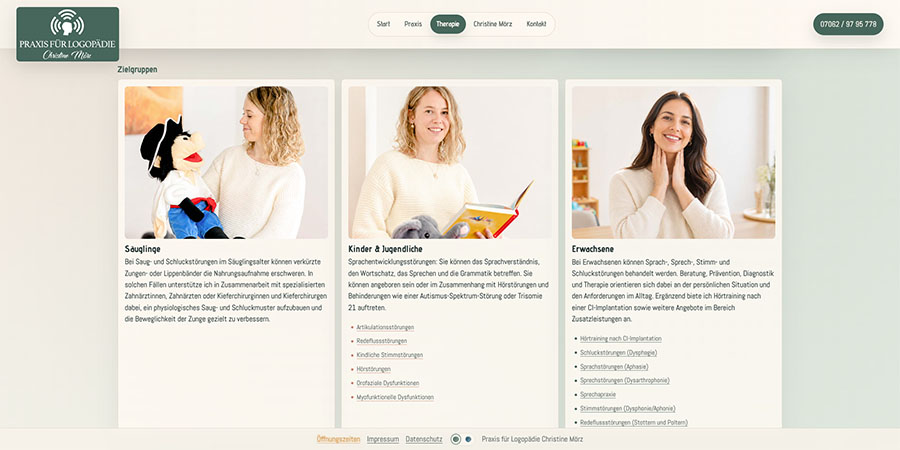 Zielgruppen im Therapiebereich der Website Logopädie Beilstein