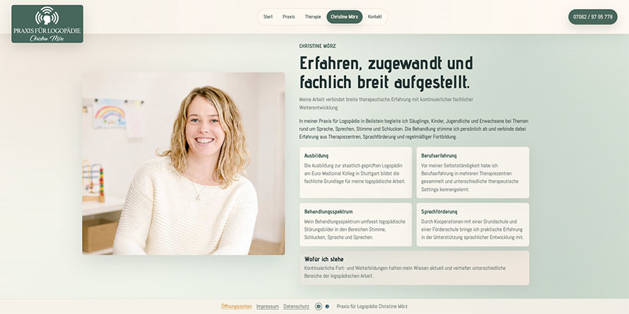 Vorstellung von Christine Mörz auf der Website Logopädie Beilstein